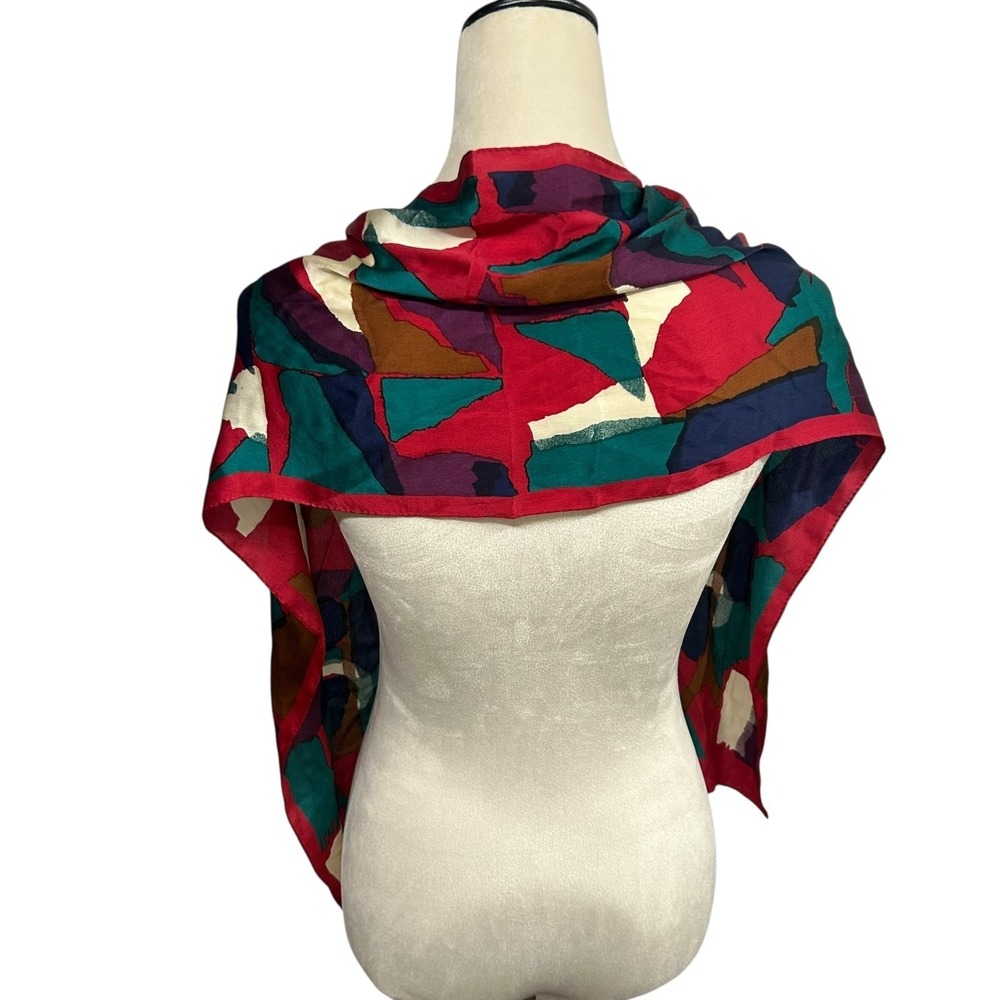 VTG Emme Johansson Silk Scarf Abstract Multicolor Artistic Modern Statement Wrap